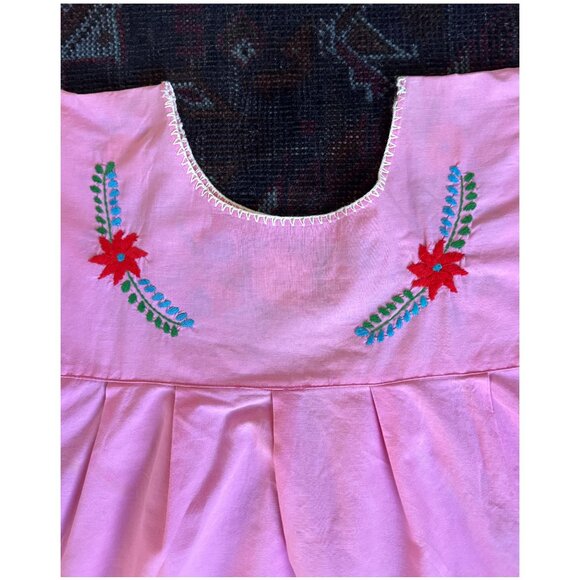 Vintage Embroidered Mexican Midi Dress | Size Small 4 | Pink | Oaxaca - Picture 5 of 8
